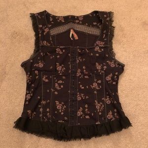 Free People Black Floral Corset Shirt